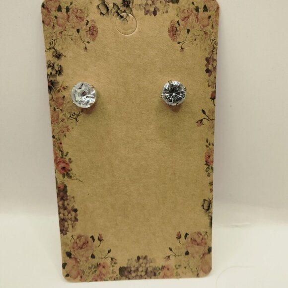 Crystal Stud Earrings Faux Silver Setting Simulated Diamond - Picture 2 of 6